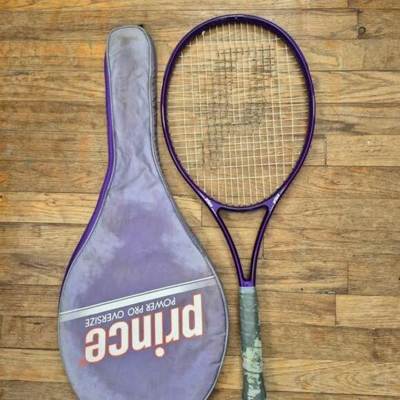 Vintage 1990 Prince Purple Power Pro Mid Plus Tennis Racket 4 3/8 Grip - w Bag